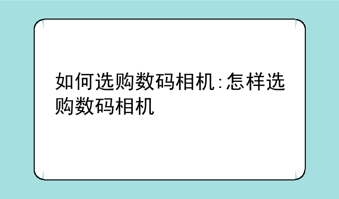 如何选购数码相机:怎样选购数码相机